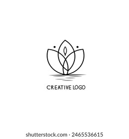 Minimal drawn floral botanical lotus flower logo line art.Abstract line art drawing, Trendy elements of flower, black and white line art icon,Vector illustration minimalist design.
