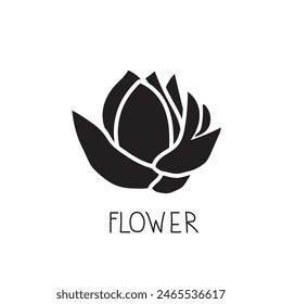 Minimal drawn floral botanical lotus flower logo line art.Abstract line art drawing, Trendy elements of flower, black and white line art icon,Vector illustration minimalist design.
