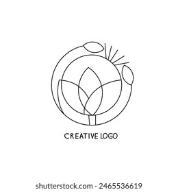 Minimal drawn floral botanical lotus flower logo line art.Abstract line art drawing, Trendy elements of flower, black and white line art icon,Vector illustration minimalist design.
