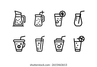 Minimal Drink Thin Line Icons Set – Editable Stroke Vector Collection