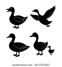 Minimal Duck Silhouette Vector Design Elements
