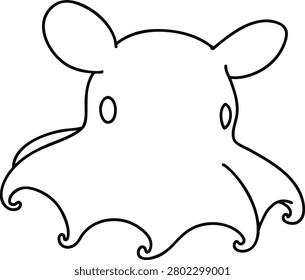 Minimal dumbo octopus outline vector illustration with simple lines isolated on white background.
