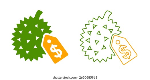 Minimal durian price icon in vector. Durian price tag symbol