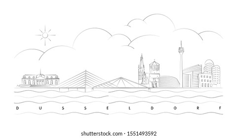 Minimal Dusseldorf or Düsseldorf skyline linear vector illustration and typography design, Germany