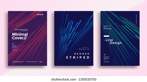 Minimal Dynamic Covers Design With Color Simple Line. Gradient Striped Background For Poster, Flyer. Vector Graphics