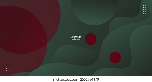 Design de fundo texturizado líquido verde escuro dinâmico mínimo em estilo de onda 3D com padrão de círculo vermelho de cor líquida. Eps10