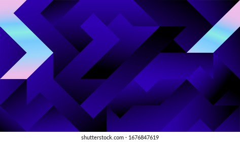 Minimal dynamic gradient on dark blue background.  Geometric Backdrop for Poster. 3d shapes composition. Modern abstract cover. Brochure, card.