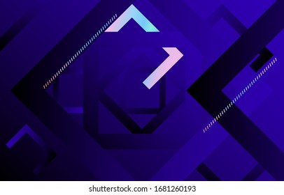 Minimal dynamic gradient on dark blue background.  Geometric Backdrop for Poster. 3d shapes composition. Modern abstract cover. Brochure, card.