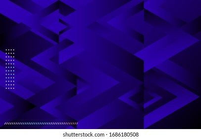 Minimal dynamic gradient on dark blue background.  Geometric Backdrop for Poster. 3d shapes composition. Modern abstract cover. Brochure, card.