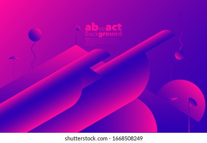 Minimal dynamic gradients on classic blue and Fluorescent pink  background with copy space.  geometric Backdrop for Poster, 3d shapes composition. Modern abstract cover. Brochure, card.