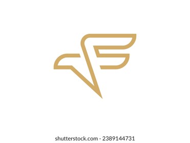 minimal eagle and letter F logo vector design.