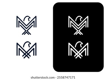 minimal eagle and letter M logo vector design.