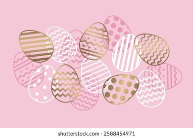 Minimal Easter background with golden eggs. Elegant design. Vector illustration 
