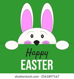 Minimal Easter Bunny greeting poster cover template design. Cut out paper style happy Easter brochure. Juicy color holiday vector illustration. EPS 10