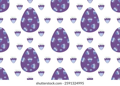 Minimal Easter Egg Seamless Vector Pattern in Warm Pastel Colors with Floral Motifs
