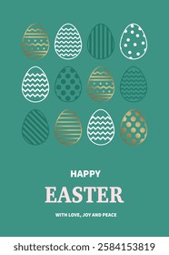 Minimal Easter greeting card with golden eggs. Elegant design. Vector illustration 