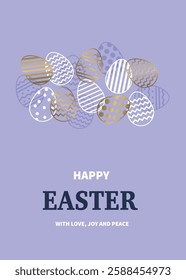 Minimal Easter greeting card with golden eggs. Elegant design. Vector illustration 