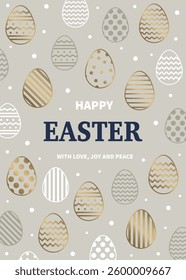 Minimal Easter greeting card with golden eggs. Elegant design. Vector illustration 