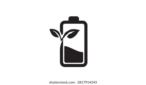 Minimal eco battery icon featuring a sprout inside representing sustainable energy and green power