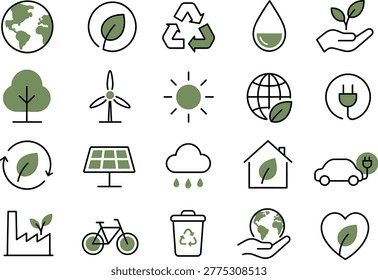Minimal Eco Icon Set - Earth day sustainability Vector icons