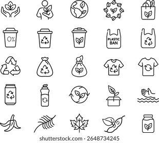 Minimal Eco and Recycling Icons for Sustainable Living and Green Initiatives.