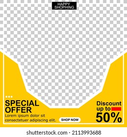 Minimal Editable Banner Template. Illustration
vector with photo, Black and yellow background color with stripes shape. Suitable for social media posting, promotion and web internet advertising.