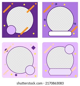 minimal editable square banner template. Purple background color with stripes. Suitable for social media posting and web internet advertising