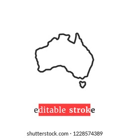 minimal editable stroke australia map icon. flat trend change line thickness logotype graphic lineart design art isolated on white. concept of australian coastline label and world trip nation tourism