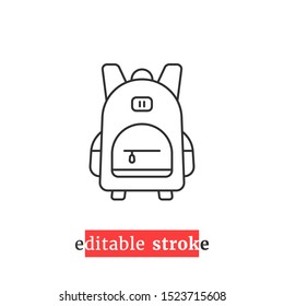 minimal editable stroke backpack icon. flat lineart style trend modern black logotype graphic contour art design isolated on white background. concept of bagpack for the traveler or backpacker