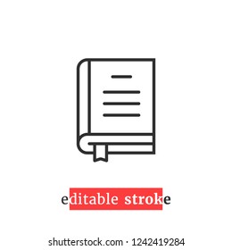 minimal editable stroke book icon. flat linear modern change line thickness ereader logotype graphic design isolated on white. concept of advertising order and info tutorial or dictionary sign