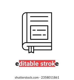minimal editable stroke book icon. flat linear modern change line thickness ereader logotype graphic design isolated on white. concept of advertising order and info tutorial or dictionary sign