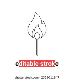minimal editable stroke burning match icon. flat lineart simple style trend modern matchstick logotype graphic art design element isolated on white background