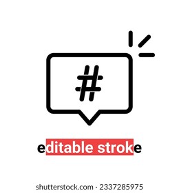 minimal editable stroke hashtag icon. concept of short message for microblog or messanger and hot or viral content. flat change line thickness logotype graphic lineart design art isolated on white