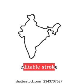 minimal editable stroke india map icon. concept of simple indian border or badge of world geography or trip. flat monoline style trend modern logotype graphic lineart design element isolated on white