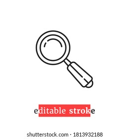minimal editable stroke loupe icon. flat lineart modern logotype graphic art design element isolated on white background. concept of work or learning tool and examine pictogram and insight badge