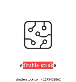 minimal editable stroke microchip icon. concept of central micro processor for pc or laptop. flat lineart trend modern nanotechnology logotype graphic design element isolated on white background