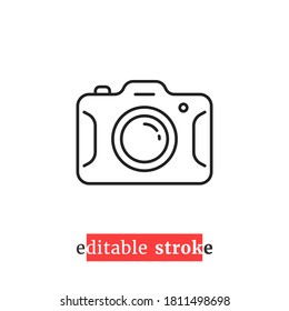 icono de cámara de fotos de trazo mínimo editable. concepto de etiqueta fotocámara. estilo lineal tendencia moderna logotipo arte diseño gráfico aislado en fondo blanco