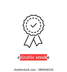 minimal editable stroke warranty icon. lineart black high win logotype graphic simple design element isolated on white. concept of client choice label or proposal stamp and premium compliance control