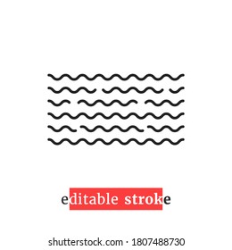 minimal editable stroke wavy water icon. flat lineart style trend modern spa logotype graphic art design isolated on white background. concept of flowing wave badge and aqua streaming pictogram