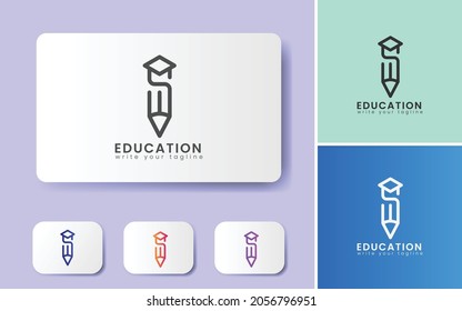 Minimal Education Logo Design Template Concept For Pen, Pencil And Cap. Simple line art logo vector EPS 10 - Shutterstock ID 2056796951