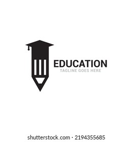 Minimal education logo design template, the concept for academy, graduation. Pen, pencil, and cap iconic concept.
