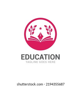 Minimal education logo design template, the concept for academy, graduation. Pen, pencil, and cap iconic concept.