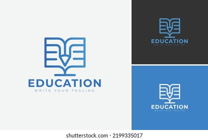 Plantilla de diseño de logotipo de educación mínima. Vector De Logotipos De La Academia Para Graduación, Pluma, Lápiz Y Concepto Icónico De Libros.