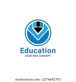 Minimal education logo design template, the concept for academy, graduation. Pen, pencil, and cap iconic concept.