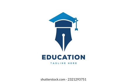 Minimal education logo design template, the concept for academy, graduation. Pen, pencil, and cap iconic concept.