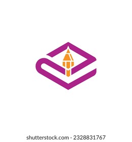 Minimal education logo design template, the concept for academy, graduation. Pen, pencil, and cap iconic concept