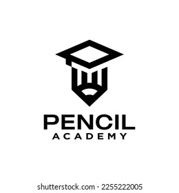 Minimal education logo design. Vector illustration of Pen, pencil, and cap. modern academy, graduation logo design vector icon template