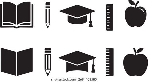 Educación mínima y conjunto de iconos de escuela