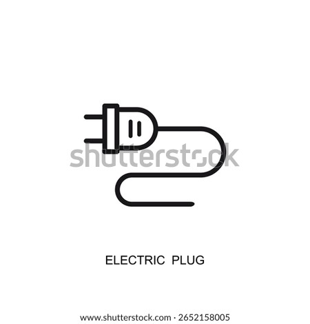 Minimal electric plug line icon isolated on white background, vector outline illustration for modern energy, power supply, cable connection, charging interface, monochrome flat design graphic