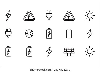Minimal Electric Power Line Art Icons for Charging and Energy Concepts